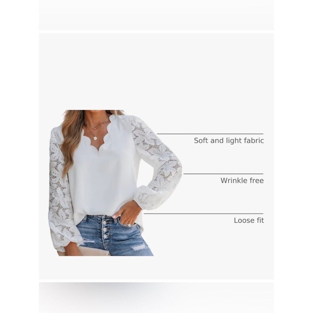 Cupshe White Scalloped Lace Sleeve Blouse |
Romantic Long Sleeve Top| Size L - Picture 4 of 4